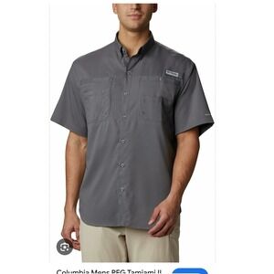 Columbia Titanium Short Sleeve Grid Button Up Shirt Gray Outdoor Fishing L comfy